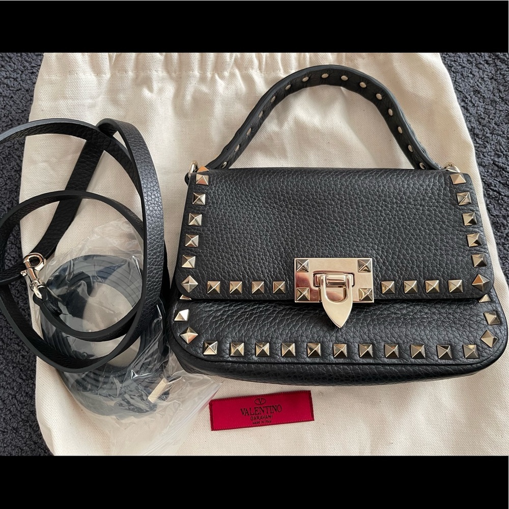Authentic Valentino Small Rockstud Grainy Calfskin Bag